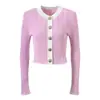 Bajia 26 Estilo Nuevo de Principios de Primavera Inspirado en Chanel Elegante Cuello Redondo Doble Tono en el Dobladillo Ribete de Encaje Corte Ajustado Chaqueta Cardigan de Punto Top