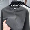 Suéter con Cuello Henley Americano para Hombre y Mujer Otoño Color Sólido Estilo Perezoso Ropa Interior Capa Base Tejidos Marca de Moda Suelto Top Deportivo