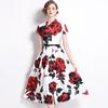 Vestido longo de manga curta grande, estampado rosa, estação independente, novo vestido europeu e americano de verão 2024