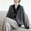 Elegante cárdigan de punto retro coreano para mujer, a rayas, estilo casual, holgado, chaqueta versátil para exteriores, suéter a rayas negras