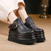 Sapatos Femininos de Sola Grossa Versáteis Outono e Inverno 2025 Novos Couro Bovino de Camada Superior Luxo Leve Premium Plataforma Leves Sapatos que Aumentam a Altura