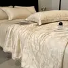 Colcha de Verão Fina Gelada de Seda Sedosa, Colcha de Verão Jacquard de Fibra de Lyocell, Lavável à Máquina Colcha de Ar Condicionado Conjunto de Quatro Peças