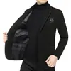 Nuevo Blazer de Traje para Hombre Otoño/Invierno 2026 Moda Casual Versátil Forro Polar Engrosado Cálido Lana para Hombres de Mediana Edad