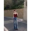Calça jeans flare estilo casual americano retrô, de corte solto, modeladora e versátil, nova calça disponível para transmissão ao vivo e distribuição