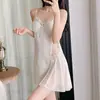Pijama Francés para Mujer Primavera y Otoño Seda de Hielo de Alta Gama Camisón de Tirantes Conjunto de Dos Piezas Primavera y Verano Hermoso Espalda con Escote en V Camisón con Almohadillas