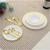 Pratos Descartáveis Dourados Plástico Prato de Jantar Ocidental Festa Reunião Prato Redondo Prato Prato de Bife Prato de Bolo Salada Prato Raso