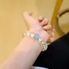 Pulseira de Água-Marinha Natural e Cristal Branco para Mulheres, Estilo Popular, Alta Qualidade, Simples e Fashion, Presente para Melhores Amigas, Atacado