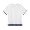 Comércio Exterior Atacado Verão Novo Xadrez Cor Contrastante Solto Costura Falsa Peça Dupla Camisetas de Manga Curta para Homens e Mulheres Tops com Gola Redonda