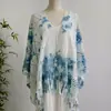 Capa de Punto Tie-Dye Étnica para Vacaciones, Capa Fina con Borlas para Mujer, Cárdigan, Chal Calado Estilo Primavera y Otoño, Blusa, Ropa Exterior