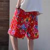 Noreste Flor Grande Tela Verano Casual Delgados Shorts Holgados para Pareja para Casa Pantalones Anchos Pantalones de Cinco Puntos para Hombre