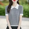 Suéter de Punto para Mujer Otoño 2026 Transfronterizo, Suéter Básico de Manga Corta con Cuello Polo para Mujer, Mayorista de Comercio Exterior a Rayas para Mujer