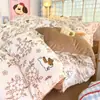 Juego de ropa de cama de cuatro piezas de coral de leche de grado A, funda de edredón de invierno con forro polar, juego de cuatro piezas de franela engrosada tamaño individual/king