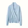 Suéter Base Feminino Gola V Cruzada Cashmere Outono Inverno Novo Estilo Design de Furos Bainha Emagrecedor Pulôver Tendência