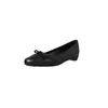 Sapatos baixos brancos estilo fada com laço, novos sapatos femininos doces de pele de carneiro plissada com salto baixo grosso