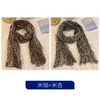 Bufanda plisada vintage con estampado de leopardo para mujer, bufanda larga de seda fina arrugada, chal decorativo accesorio para abrigo de ambiente invernal