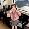 Conjunto de Suéter para Niñas 2026 Nuevo Moda Gato Tejido para Niños Mayores, Estilo Otoño e Invierno con Cuello Solapa