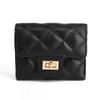 Carteira Feminina Aokaqi Estilo Chanel Pequena, Porta-Moedas Curto, Carteira Simples de Couro Matelassê, Porta-Dinheiro de Grande Capacidade, Porta-Cartões