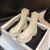 Piel Suave, Forro de Felpa, Cálidos, Suela Gruesa, Tacón Alto, Botines Blancos Cortos, Que Aumentan la Altura, Adelgazantes, Tacón Grueso, Botas Martin para Mujer, Botines Ajustados Retro