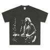 Camiseta de manga larga de algodón pesado con estampado retro americano de Kurt Cobain, marca de moda popular, hombros caídos, manga corta y cuello pequeño.
