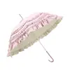Sombrilla Recta Loilta Paraguas Color Plástico Sombrilla Protector Solar Encaje Doble Capa Encaje Paraguas de Princesa Paraguas Largo Lolita