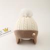 Gorro de otoño e invierno con bola de pelo gruesa y protección para los oídos, resistente al viento, de lana para niños de 2 a 6 años, para niños y niñas, gorro de punto forrado.