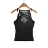 2610-26 Estilo Verano Estilo Coreano Corte Ajustado Cuello en U Ganchillo de Encaje Camisola Transparente con Copas