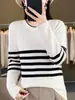 Suéter de tricô, listrado, design simples, adequado para vendas transfronteiriças, coleção outono/inverno, lã Andy, agasalho de inverno, 2025, gola redonda, atacado, suéter color block para mulheres