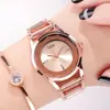 Relógio Feminino GEDI Ouro Rosé com Detalhes em Diamante e Mostrador Simples, Pulseira de Aço, Relógio de Quartzo Fashion à Prova d'Água, Modelo Novo, Direto do Fabricante