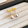 Pendientes de perla con lazo de plata, estilo retro francés, ligeros, elegantes y de alta gama, para mujer.