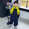 Conjunto Masculino Color Block Listrado Primavera e Outono Estilo Coreano Cool Tendência Roupa Esportiva Conjunto de Duas Peças Roupas de Bebê Comércio Exterior