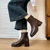 Botines de Tacón Grueso para Mujer 2026 Nuevos Otoño/Invierno Punta Cuadrada Estilo Francés Botines Cortos Tacones Altos Adelgazantes Calidez con Terciopelo Botas Martin