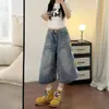 Shorts de Mezclilla Lavados de Pierna Ancha Bordados con Estrellas para Mujer, Selección de Verano, Pantalones Casuales Versátiles de Corte Recto Holgado de Longitud Media