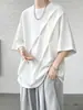 2026 Nova Camiseta Masculina de Verão com Pregas Estilo Americano Manga Curta Top Solto Marca Tendência Camiseta Pesada