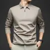 8012 Fornecimento Exclusivo Transfronteiriço da Fábrica de Origem [Design com Gola com Zíper] Camisa Polo Masculina de Manga Longa Cor Sólida Outono/Inverno