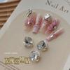Quadrado Translúcido Flor Rosa Pérola Strass Camadas Strass Nail Art Acabado Floral Cristal Decoração de Unhas Acessórios