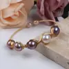 Pulsera de Perlas de Agua Dulce Natural Pulsera Ajustable Retro Blanca Oro de 14K Pulsera de Perlas Tejida a Mano