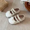 Zapatos de piel para niña, nuevo modelo primavera-verano, malla perla velcro punta redonda cómodos zapatos de vestir, color sólido blanco plateado elegantes zapatos de princesa