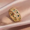 RAKOL Anillo de Zirconia Estilo Ins Europeo y Americano Transfronterizo con Diamante Rectangular y Cadena de Esmeralda Anillo de Diseño Hueco Joyería