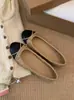 Zapatos planos de color block con lazo para mujer, novedad otoño 2026, zapatos planos sin cordones de punta fina con estampado de diamantes estilo inspirado en Chanel