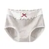 Braguitas de mujer de algodón puro de talle medio, antibacterianas 10A, Clase A, encaje con volantes, estilo retro británico, bloques de color, braguitas para chicas jóvenes.