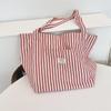 4891 Bolsa de Lona Rayada Francesa Festiva Para Todo Combinable Compras Gran Capacidad Bolsa de Compras Bolsa de Hombro Ligera para Desplazamiento de Mujer