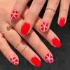Día de San Valentín Nueva Serie Roja Transfronteriza Uñas Portátiles, Uñas Postizas Cortas con Temática de Amor, 24 Piezas al por Mayor