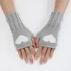 Amor moda linda corta nuevo otoño e invierno tejido lana cálido medio dedo guantes de dedo abierto femenino anti invierno vacaciones manga