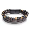 Pulsera para Hombre de Cuerda de Cuero Tejida a Mano de Lujo Ligero y Moderna con Piedra Ojo de Tigre Natural y Piedra Volcánica Aleación de Zinc Lista para la Venta