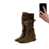 Botas Plisadas de Aumento de Altura Mate Vintage Nuevas Otoño 2026 Estilo Coreano Punta Redonda Hebilla Adelgazantes Botas Altas para Mujer