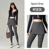 Pantalones Falda de Dos Piezas Falsos con Abertura, Falda de Tenis con Bolsillos Integrados, Pantalones de Yoga Ajustados, Pantalones Barbie de Control de Abdomen para Primavera y Otoño, Pantalones Tiburón