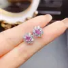 Venta al por mayor de fábrica Pendientes de Zafiro Rosa Natural Más Vendidos Plata S925 Incrustada Piedra Principal 3*4 Joyería de Lujo Venta Directa de Fábrica