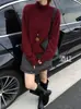 Suéter de Punto Plano de Manga Larga de Cuello Alto sin Costuras de una Sola Pieza Mezcla de Seda Cepillada Pulóver para Mujer Capa Base Otoño Invierno Nuevo Estilo