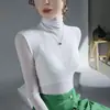 2025 Camisa Base de Renda com Gola Alta Feminina Outono e Inverno Nova Jaqueta Interna Manga Longa Tamanho Grande Camisa Elástica Versátil Estilosa