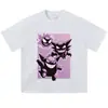 Estampado de anime, camiseta lavada y desgastada, talla grande, estilo vintage, hombros caídos, corte holgado, moderna y genial, unisex, casual de manga corta